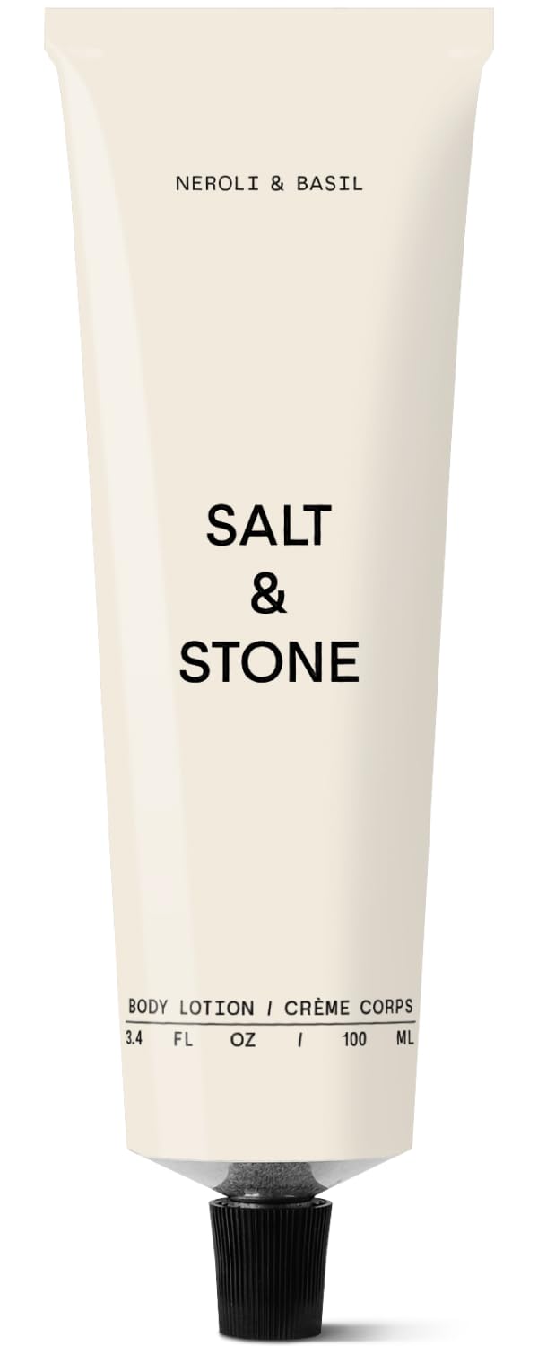 Salt & Stone Neroli & Basil body lotion bottle ready for daily hydration.