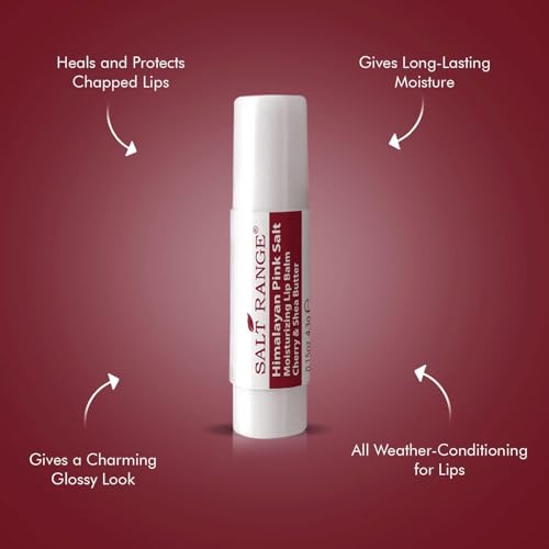 Salt Range cherry-extract lip balm closeup showing glossy, non-greasy finish.