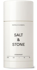 Salt & Stone aluminum-free deodorant packaging highlights eco-friendly design for travel and daily use.
