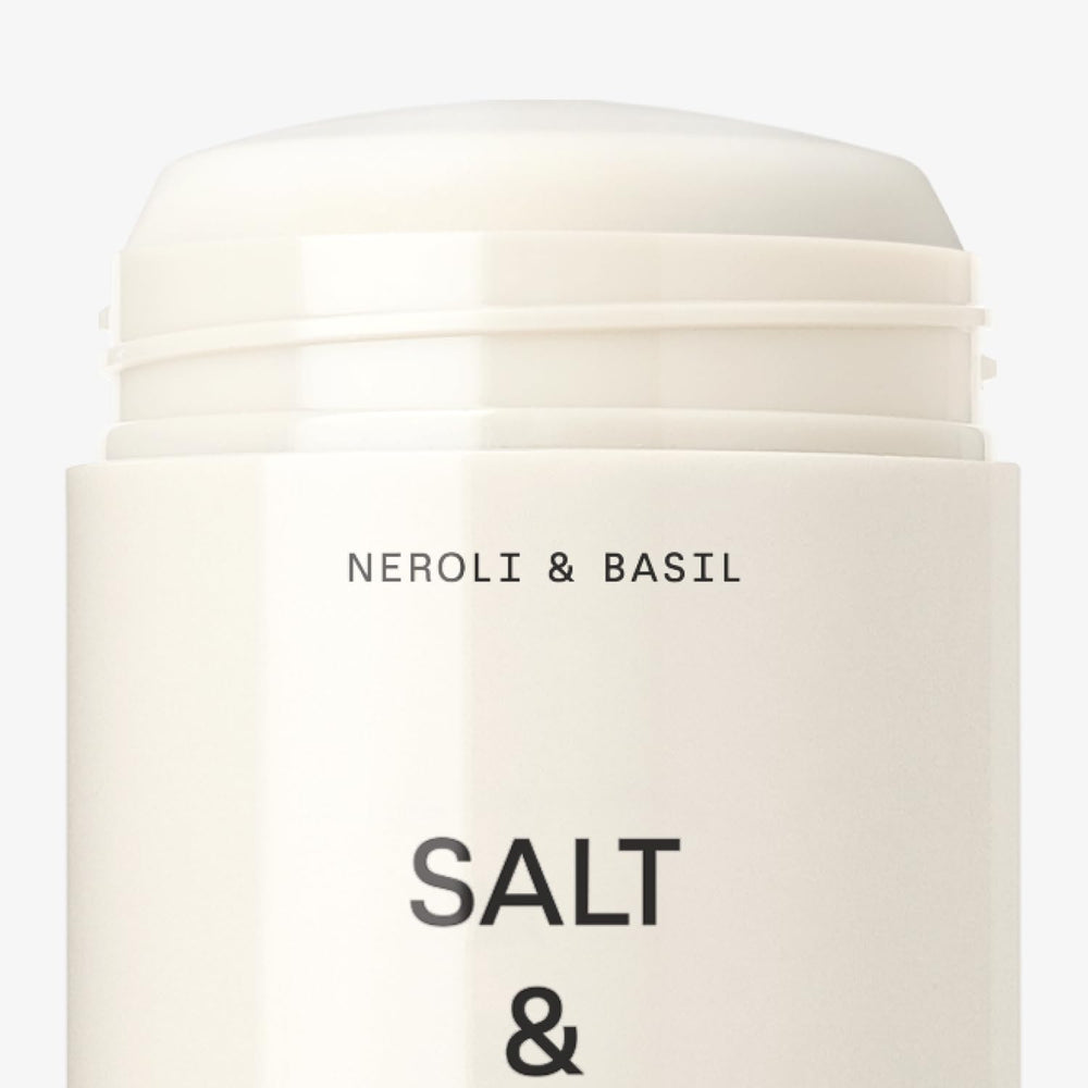 Salt & Stone prebiotics benefits image suggests odor-neutralizing support with probiotic technology.