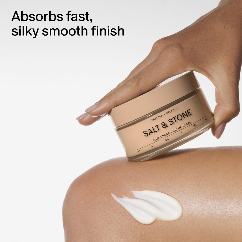 Salt & Stone saffron cedar unisex scent offers warm, coastal-inspired aroma.