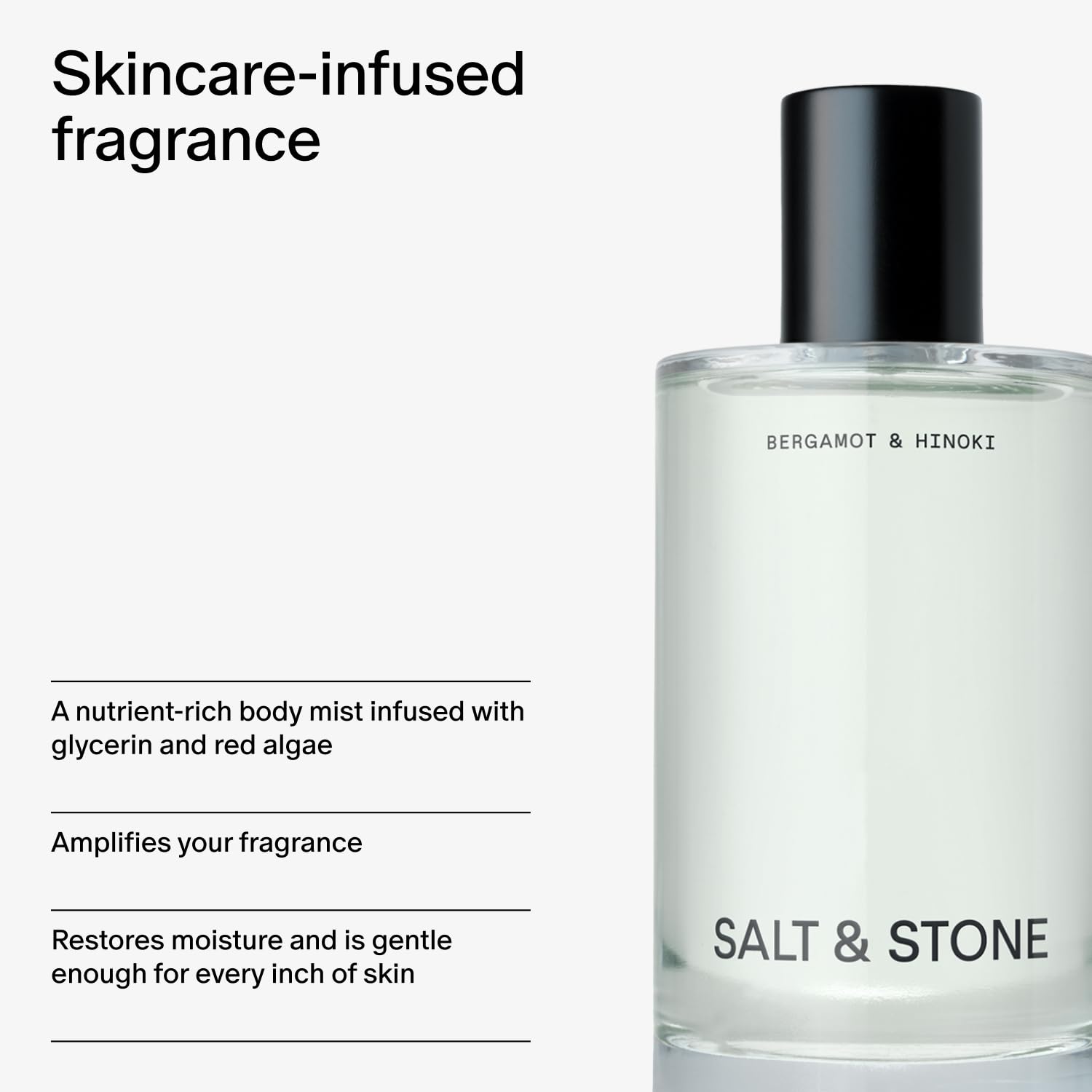 Salt & Stone mist on hair locks in fragrance without leaving residue.