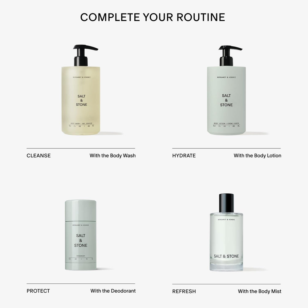 Salt & Stone bottle with product labeling—paraben- and phthalate-free reassurance.