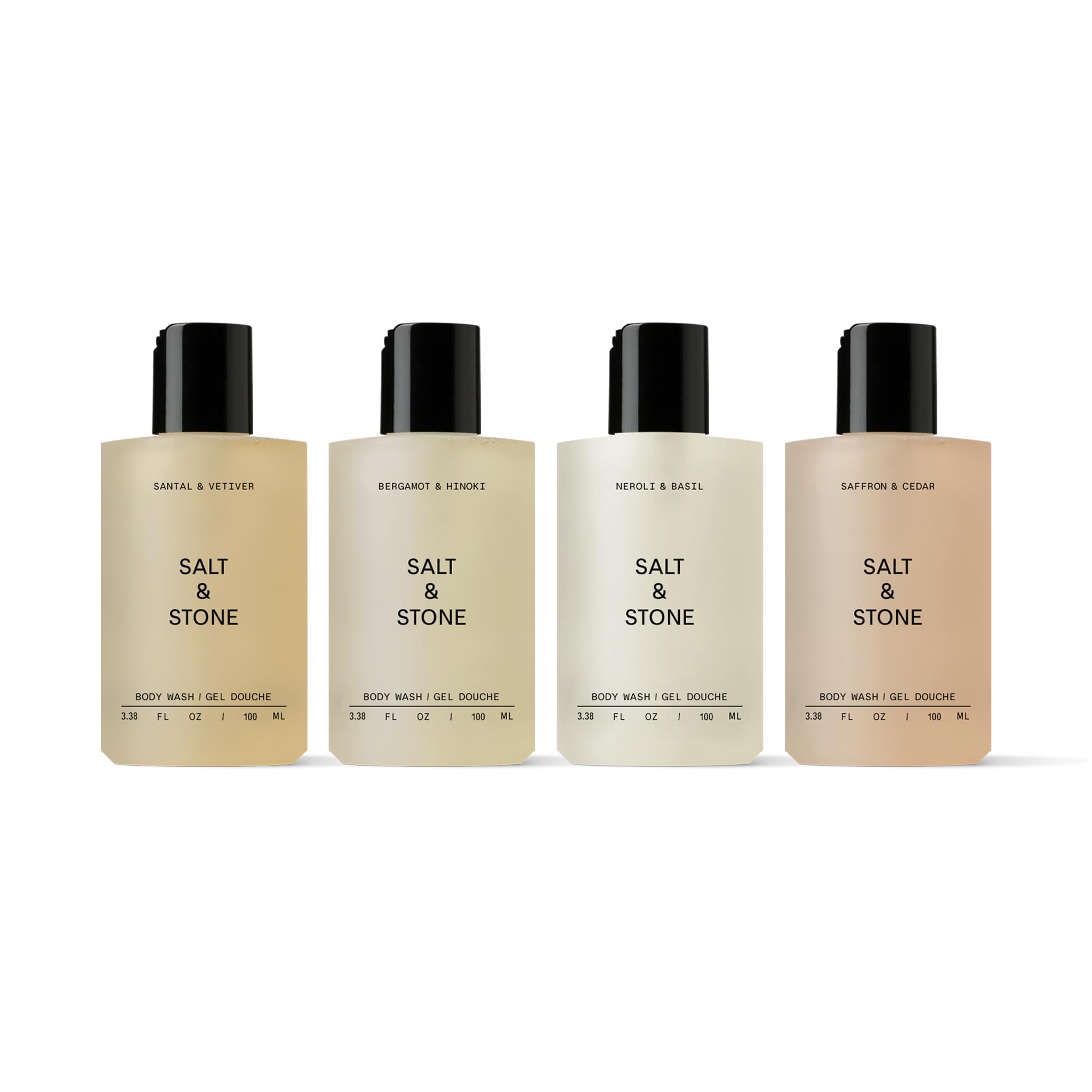 Salt & Stone Mini Discovery Set bottle pour highlights hydrating lather.