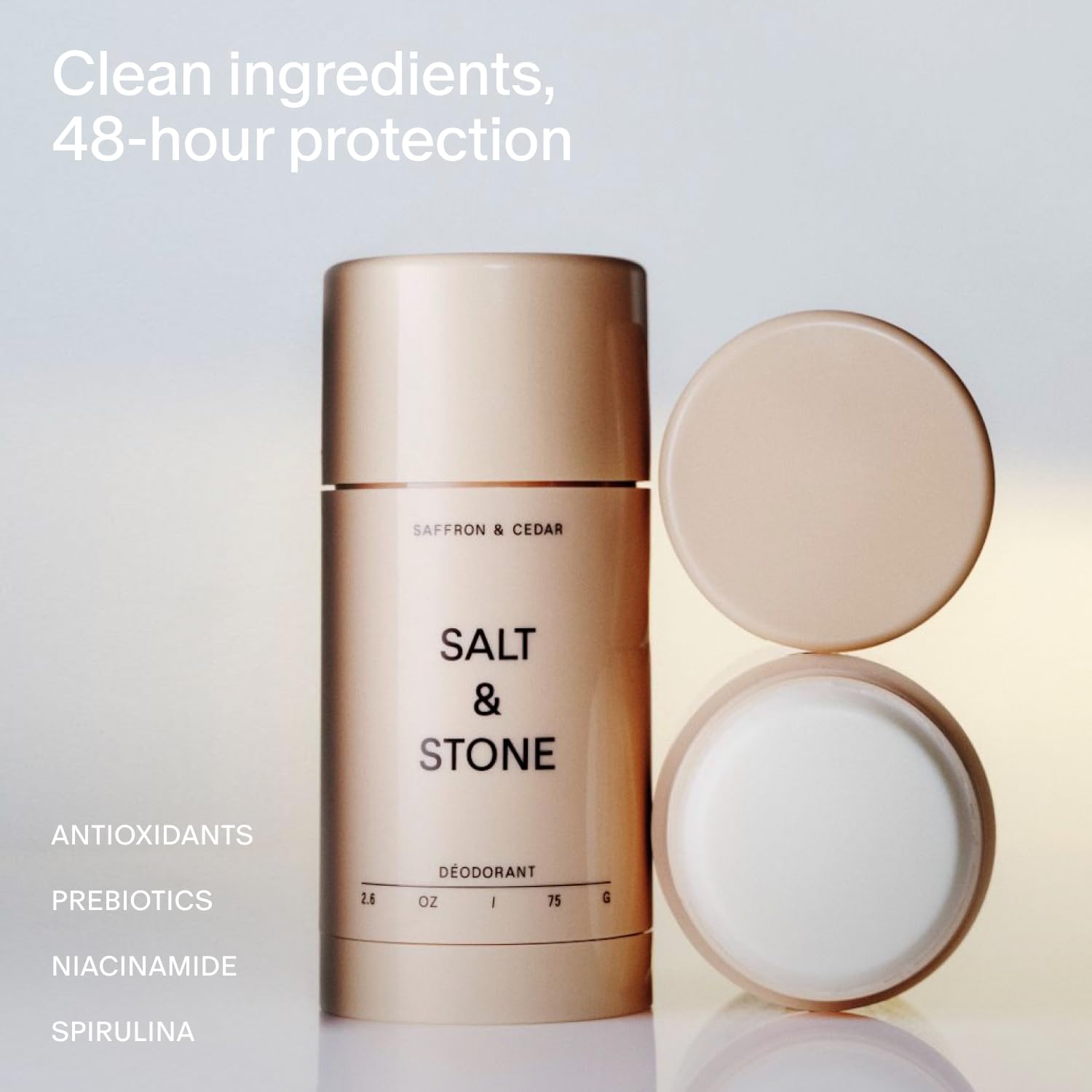 Salt & Stone deodorant application swipe showing clear glide and daily freshness
