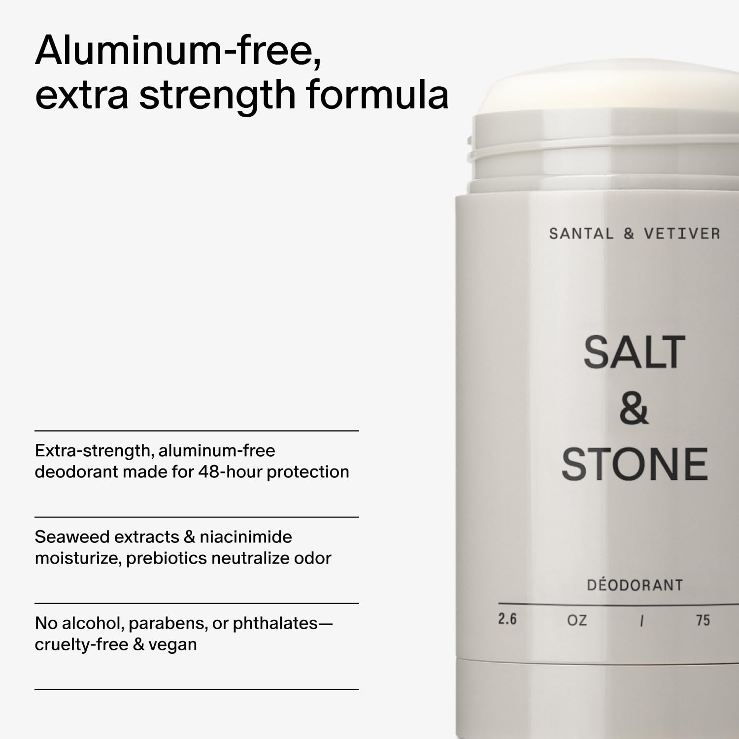 Salt & Stone Leaping Bunny logo confirms cruelty-free, vegan deodorant.