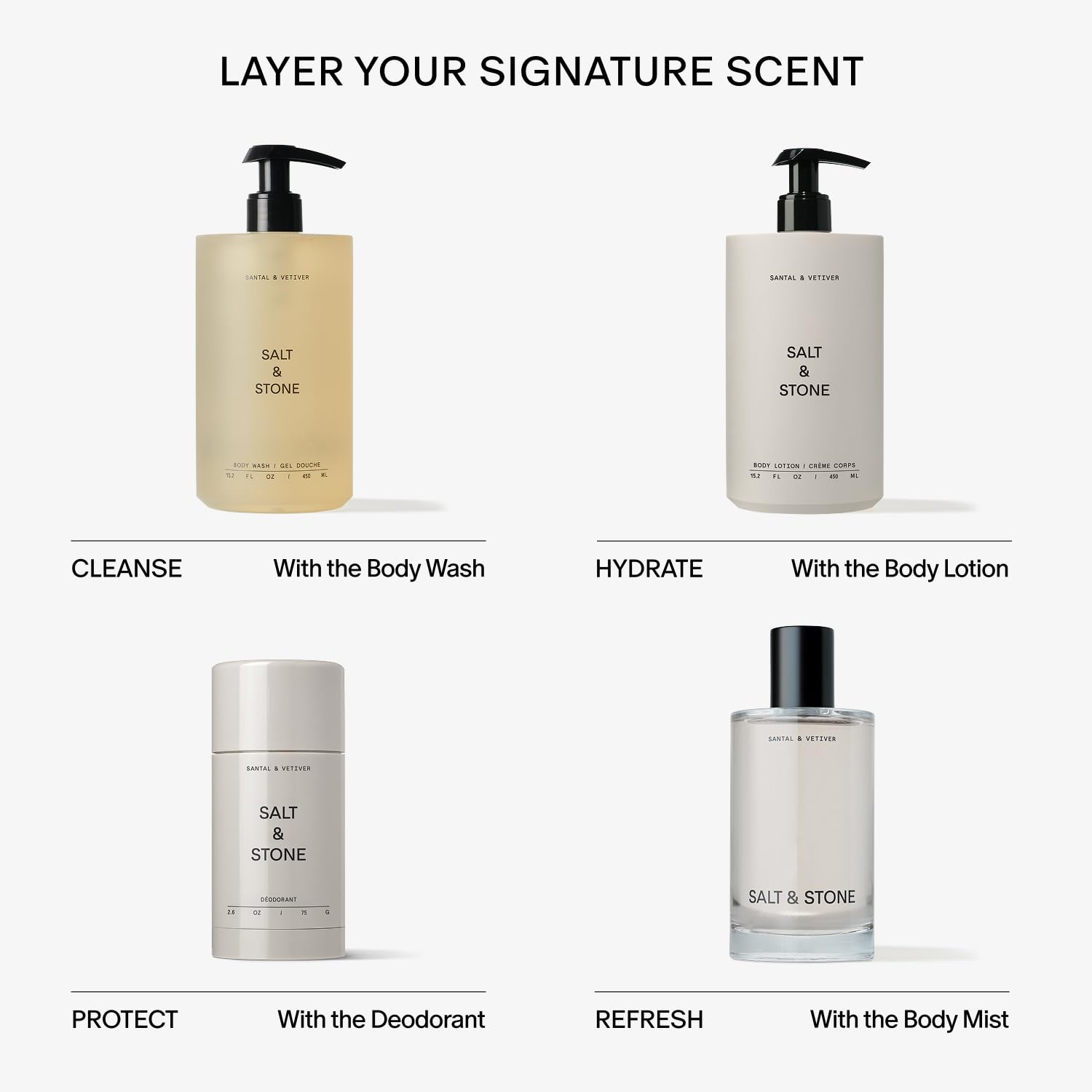 Salt & Stone Santal & Vetiver scent profile image showcasing warm woody notes.