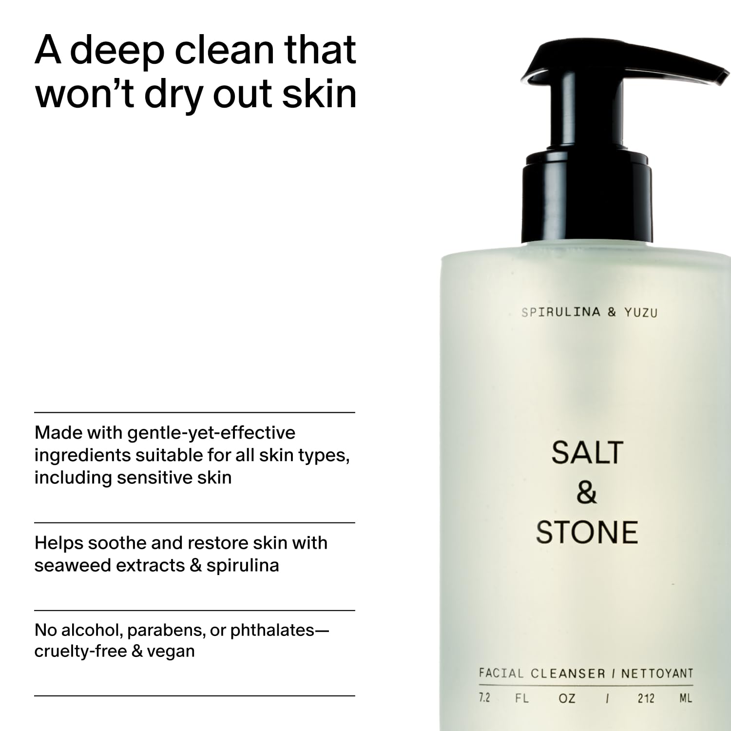 Salt & Stone morning and evening routine setup with cleanser bottle for daily skincare.