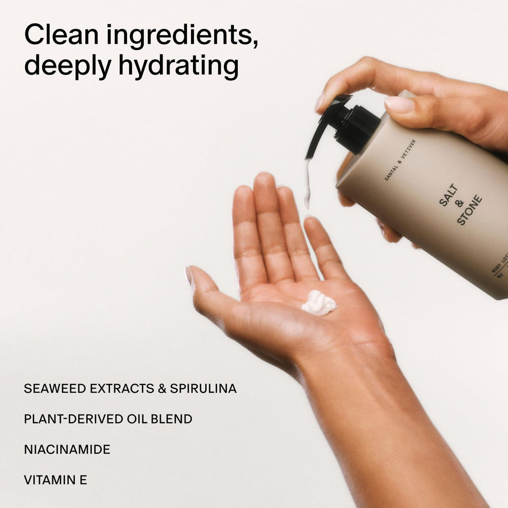 Salt & Stone label saffron-cedar close-up, spa-like scent for calming routines.
