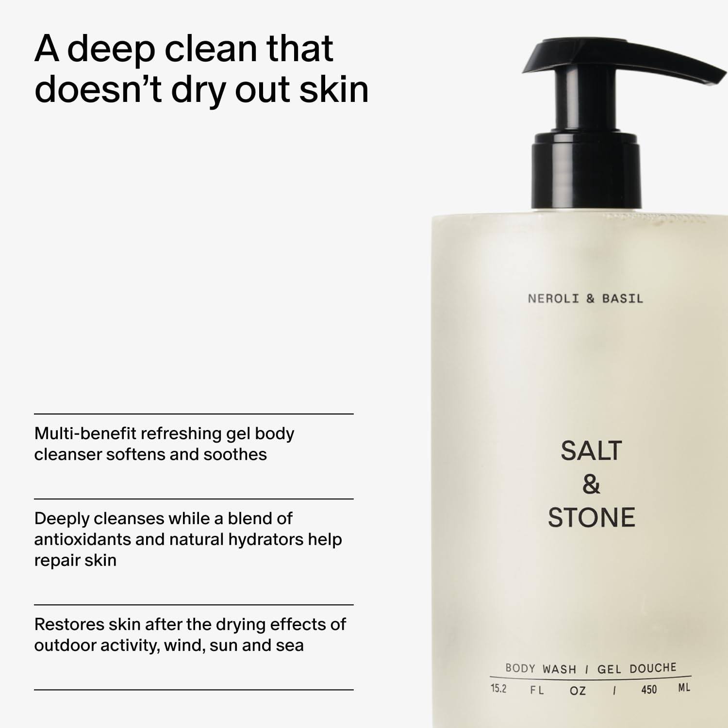 Salt & Stone Neroli Basil vegan cruelty-free label reinforces clean skincare choices.