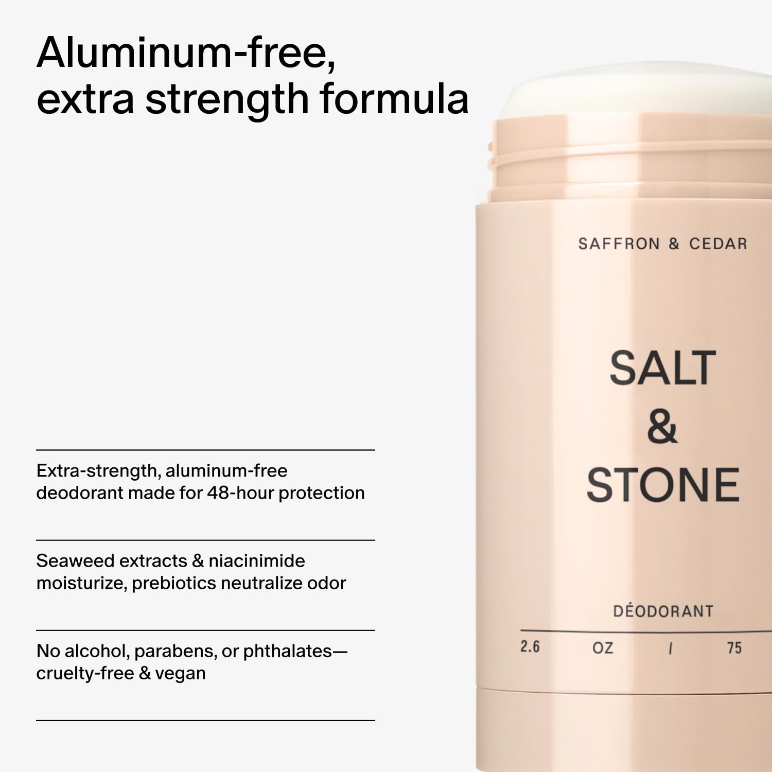 Salt & Stone vegan cruelty-free certification badge and clean ingredients.