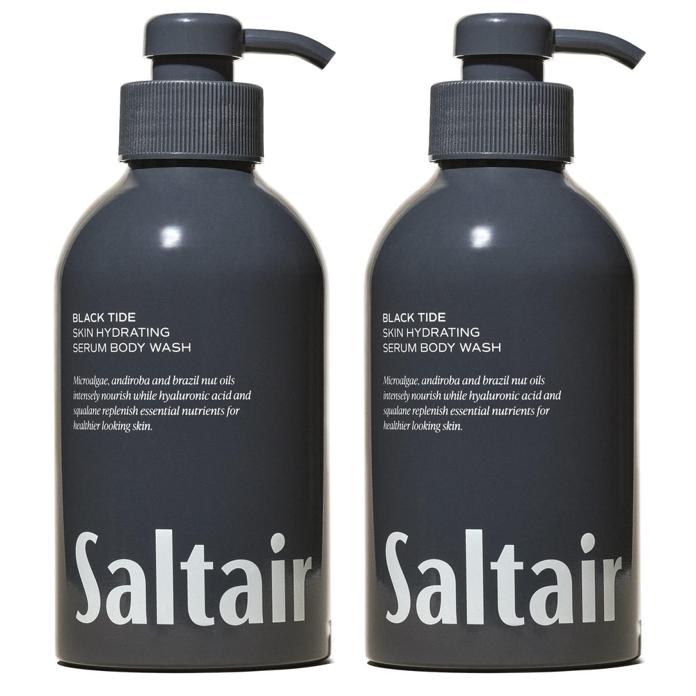 Saltair Black Tide bottle front pump highlights a hydrating body wash