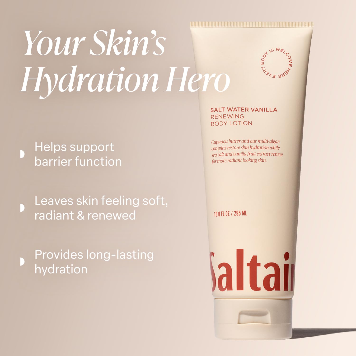 Saltair Body Lotion vanilla-scent closeup highlighting coastal fragrance for daily use.