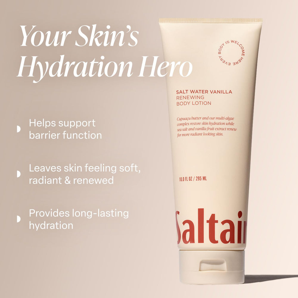 Saltair Body Lotion vanilla-scent closeup highlighting coastal fragrance for daily use.