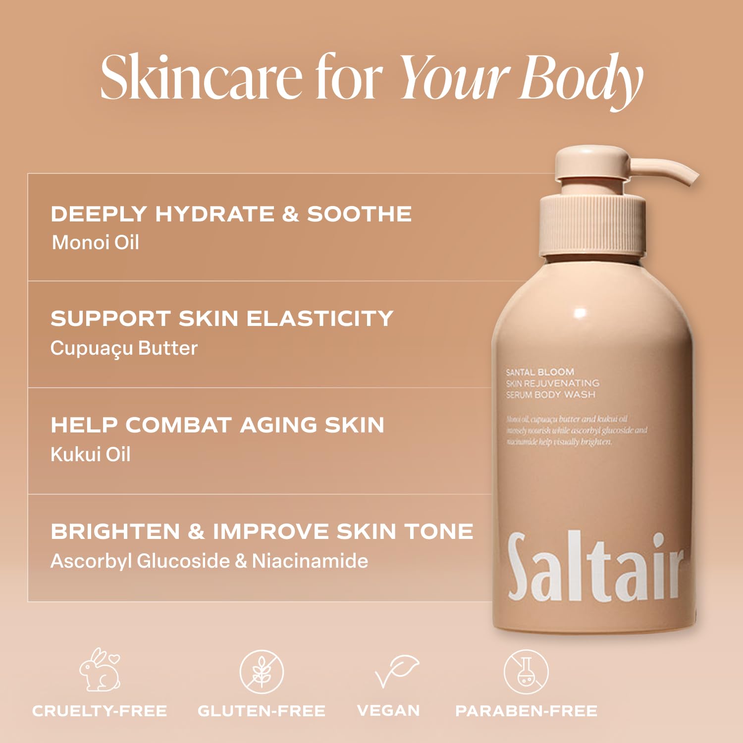 Saltair Body Wash lather close-up—foam that nourishes all skin types.
