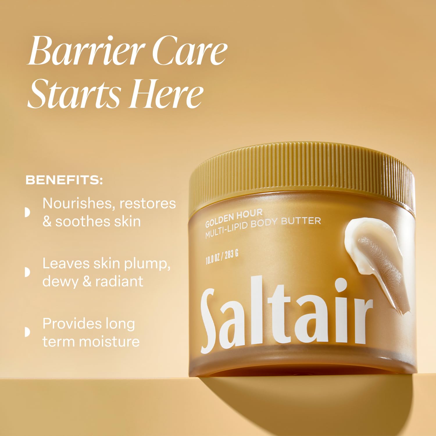 Saltair Multi-Lipid Body Butter texture closeup highlights non-greasy absorption.