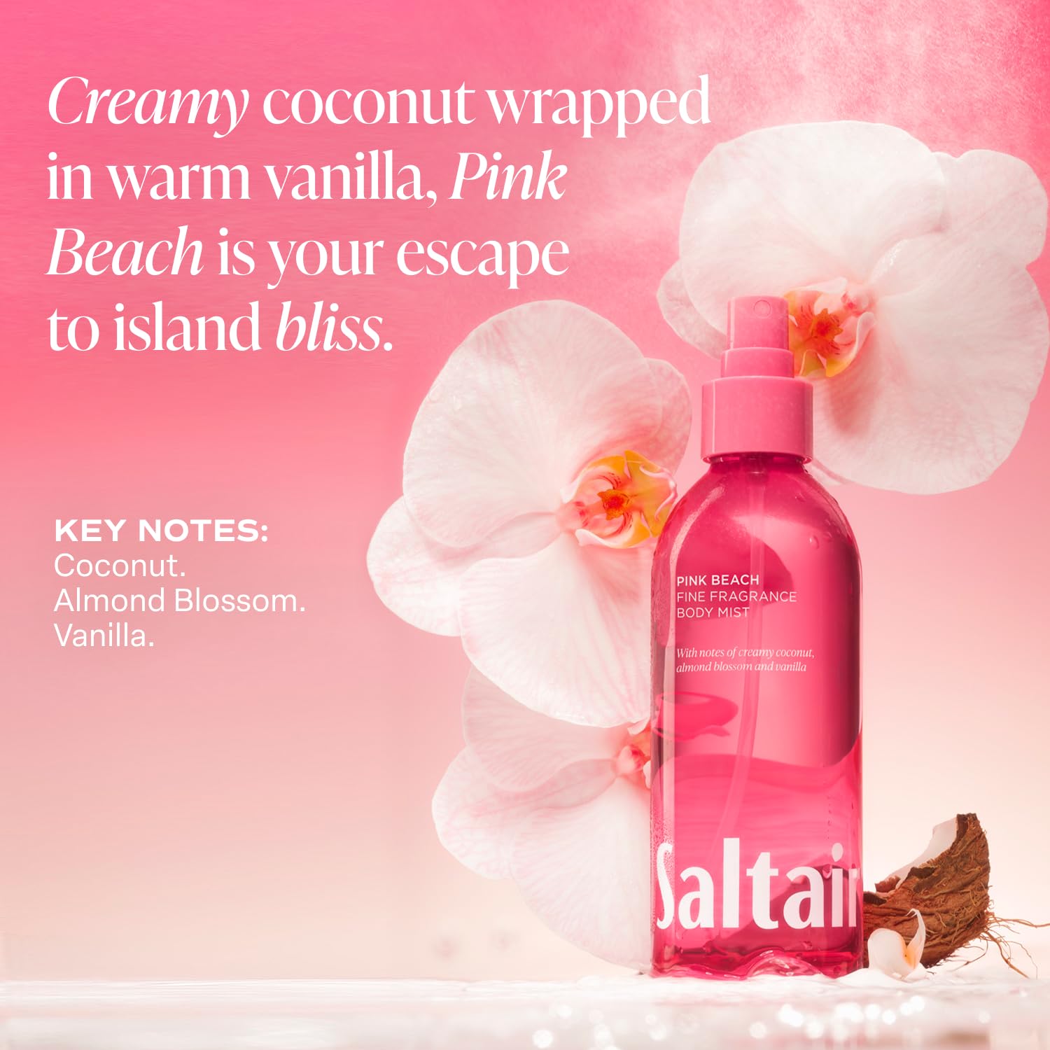 Saltair Pink Beach ingredients highlight cruelty-free, vegan formula.