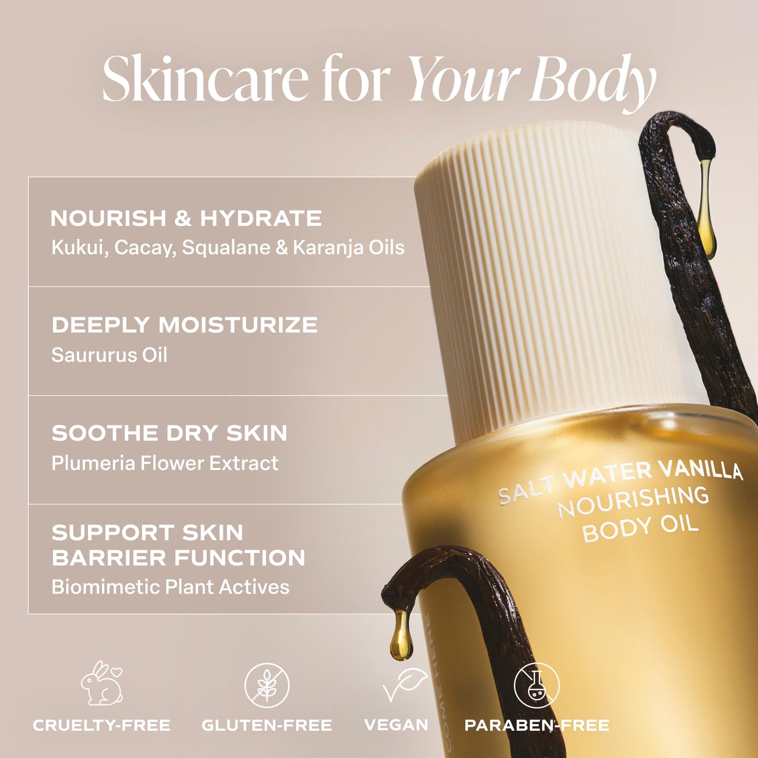Saltair premium texture highlights fast absorption for silky skin.