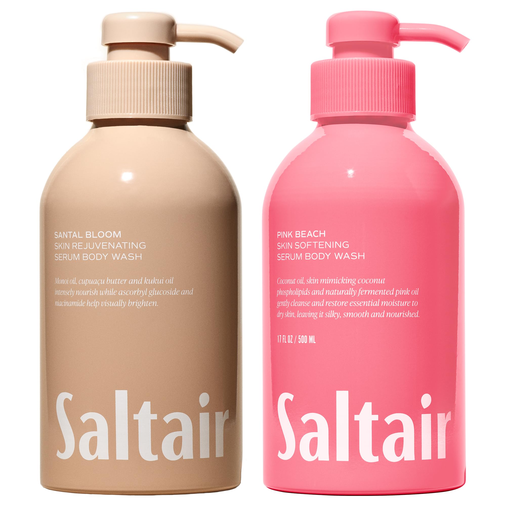Saltair Santal Bloom bottle pump—luxurious daily cleanse with creamy, woody notes.