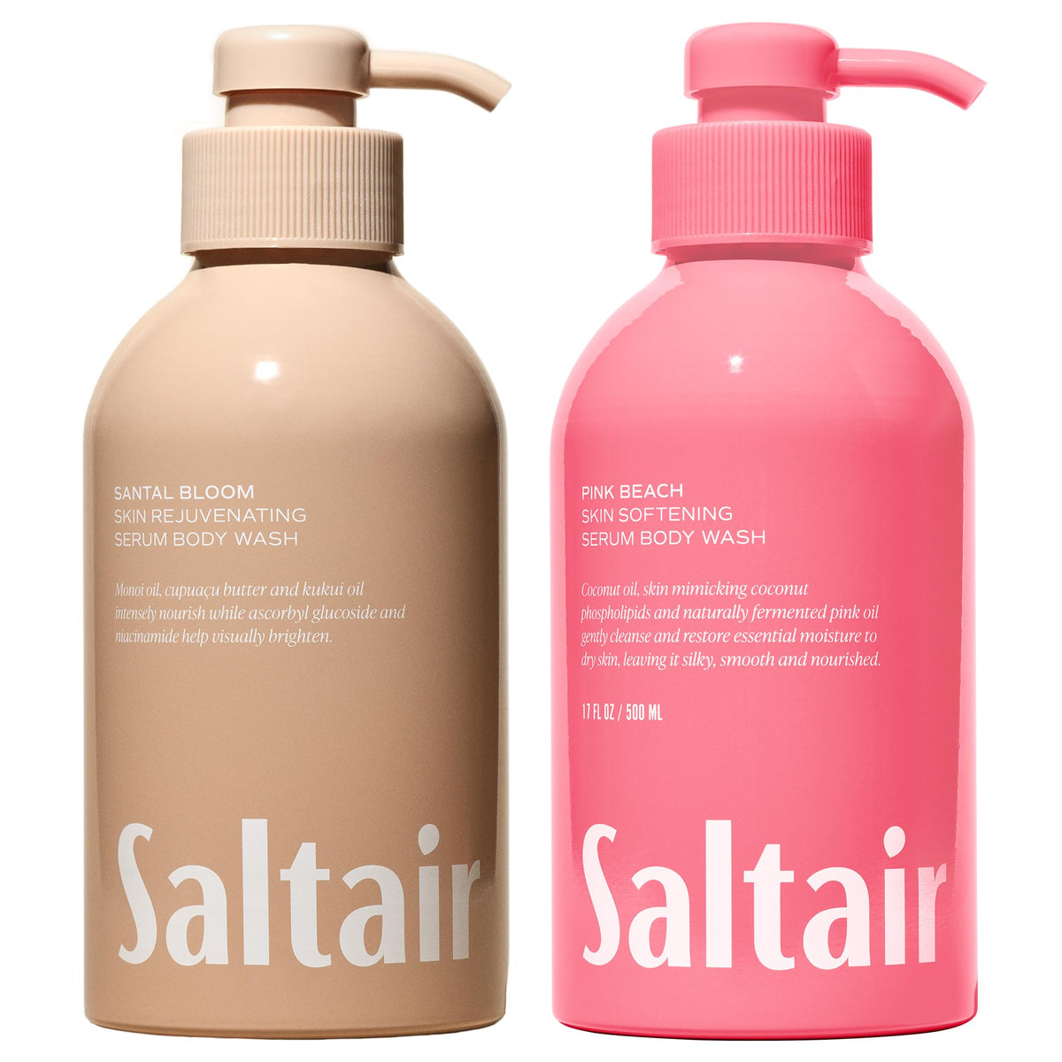 Saltair Santal Bloom bottle pump—luxurious daily cleanse with creamy, woody notes.