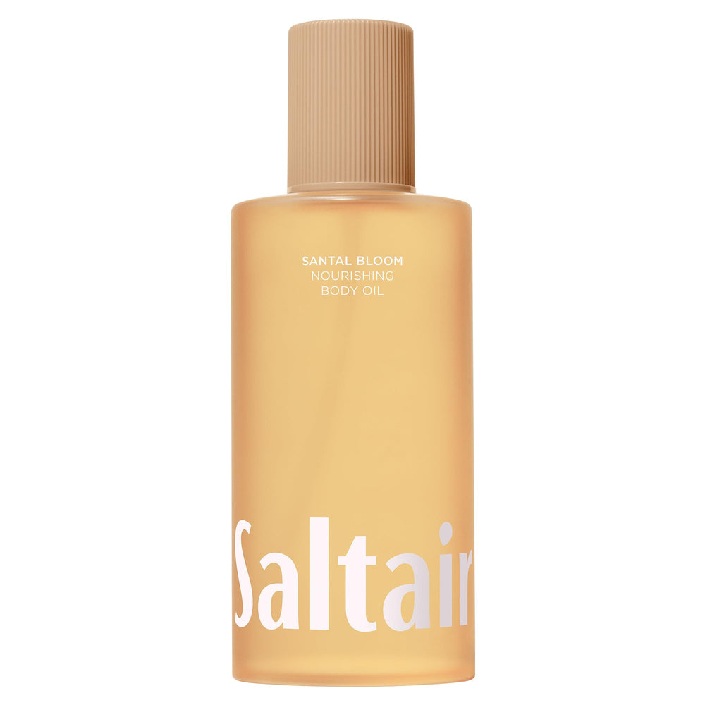 Saltair Santal Bloom bottle demonstrates quick-absorbing hydration after shower.