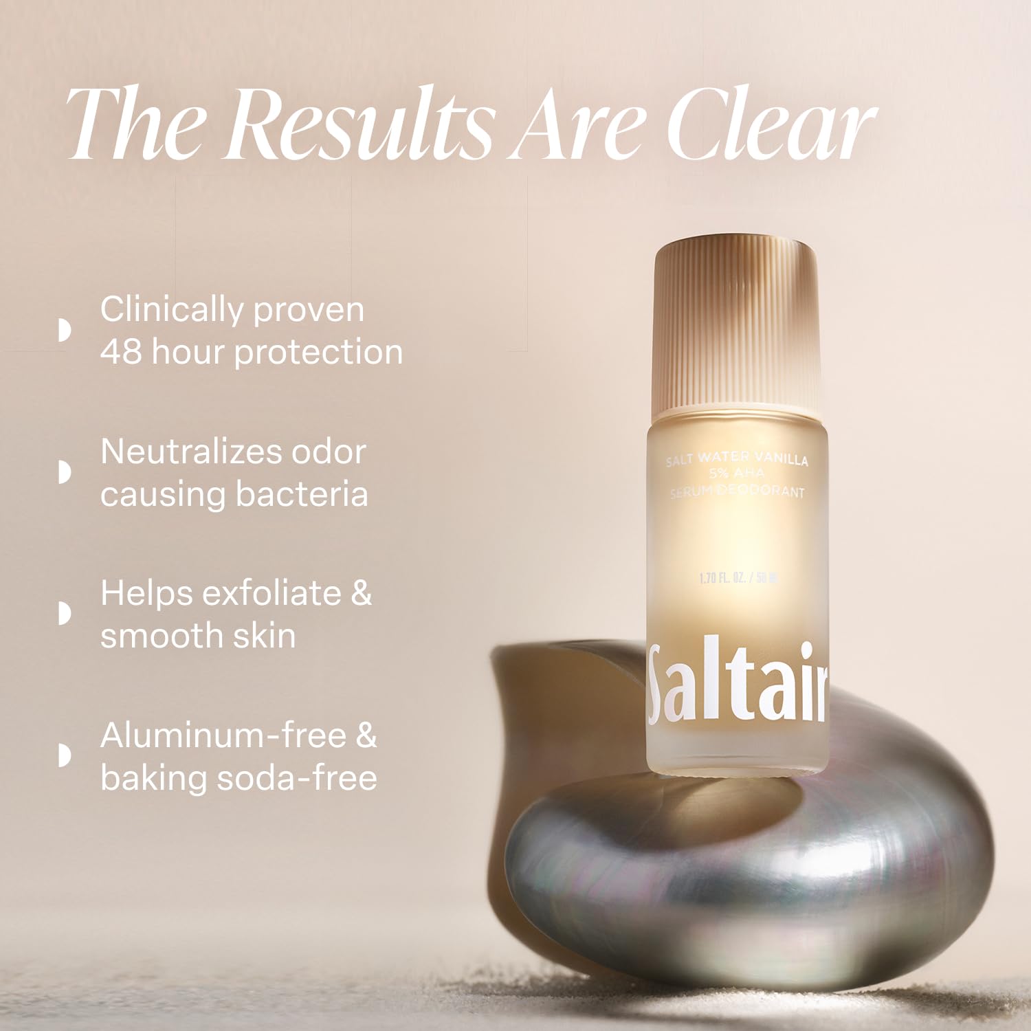 Saltair Serum Deodorant roll-on application shows quick-dry formula for no-stain wear.