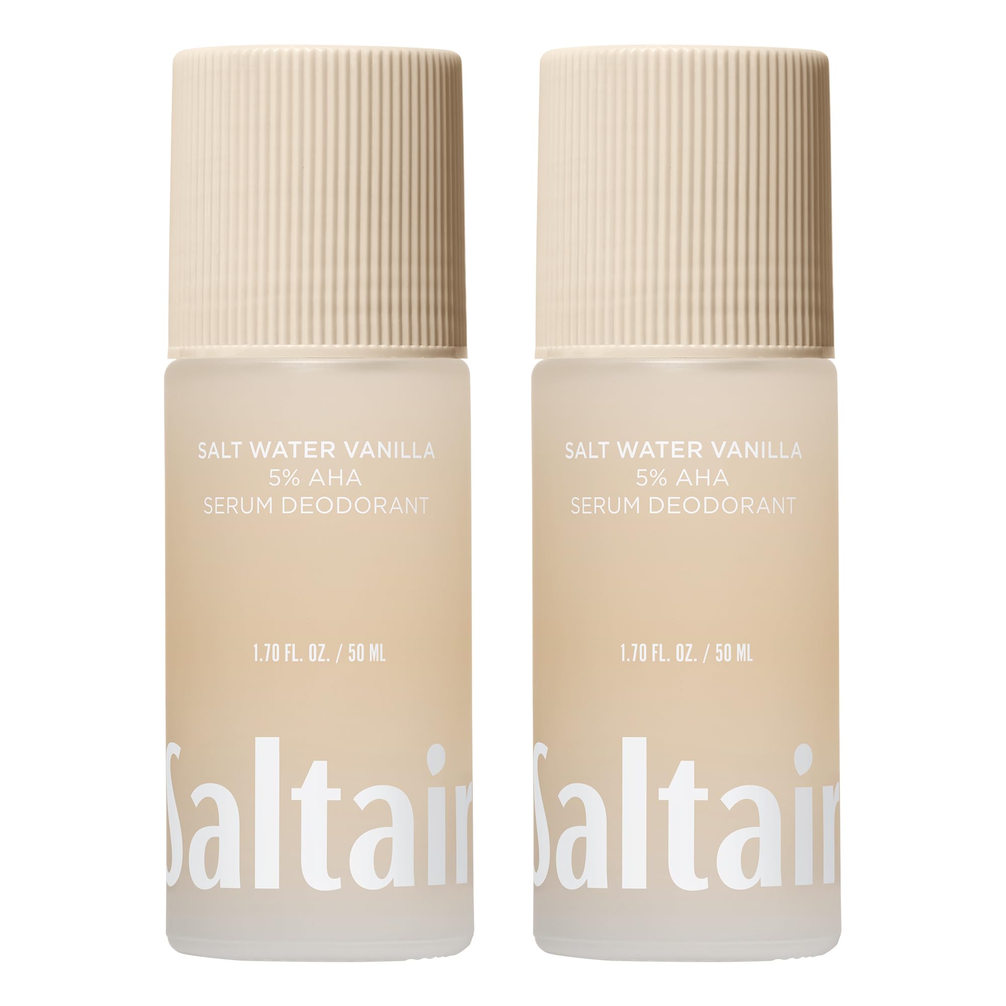 Saltair Serum Deodorant Salt Water Vanilla bottle highlights fragrance and long-lasting freshness.