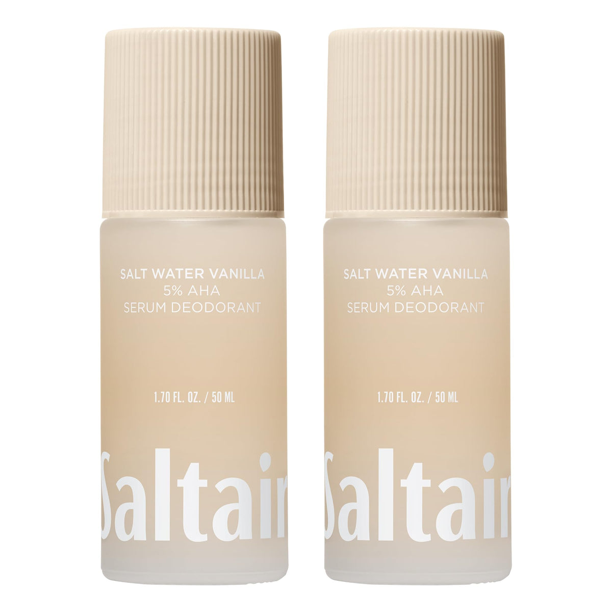Saltair Serum Deodorant Salt Water Vanilla bottle highlights fragrance and long-lasting freshness.