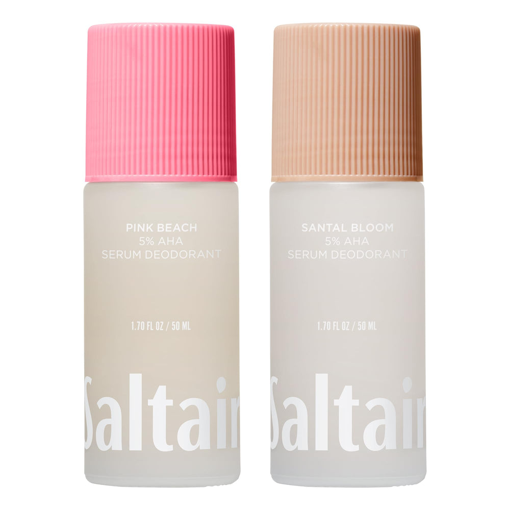 Saltair Serum Deodorant Pink Beach bottle showcases signature scent and long-lasting odor protection.