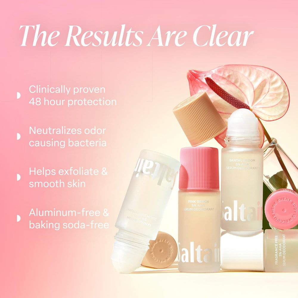 Saltair Serum Deodorant Santal Bloom bottle highlights creamy sandalwood notes and all-day freshness.