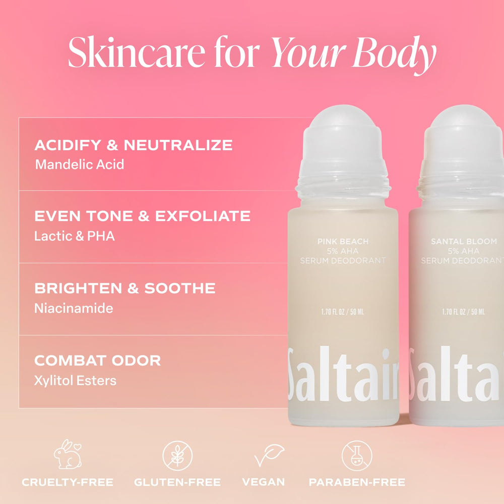 Saltair Serum Deodorant travel-size packaging ideal for on-the-go use.