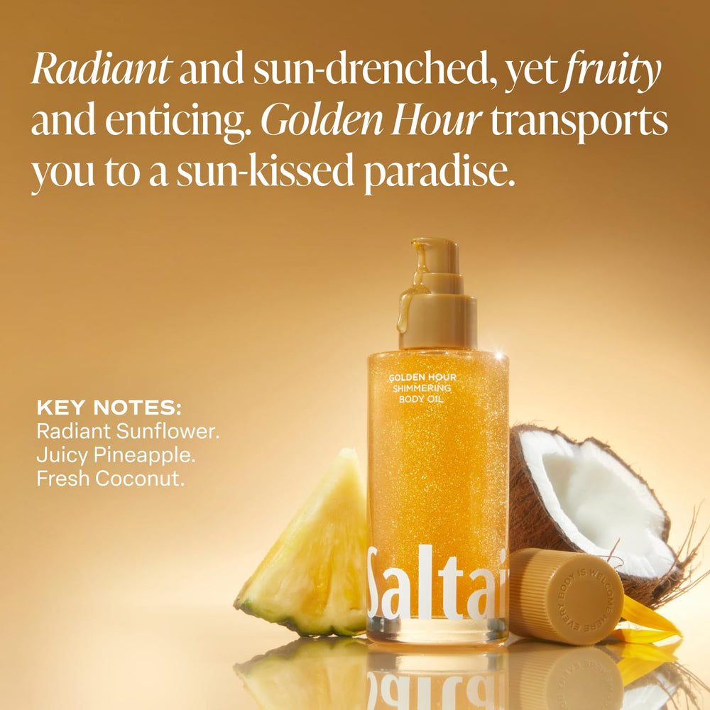 Saltair Shimmering Body Oil 4oz pump bottle for convenient everyday use.