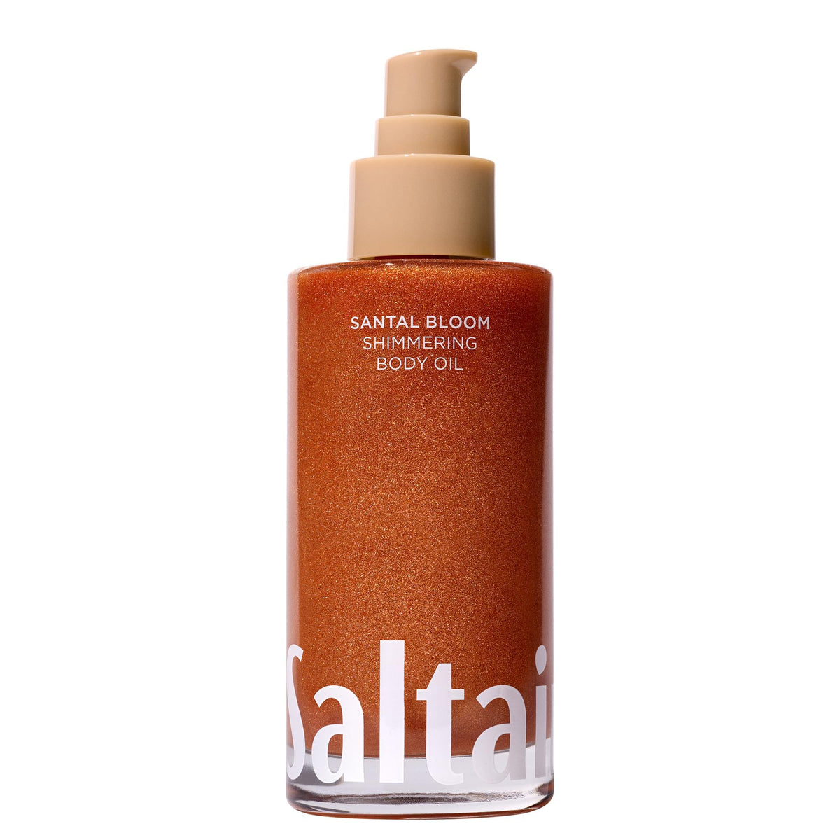 Saltair Shimmering Oil bottle closeup with pearl pigments for radiant, hydrated skin.