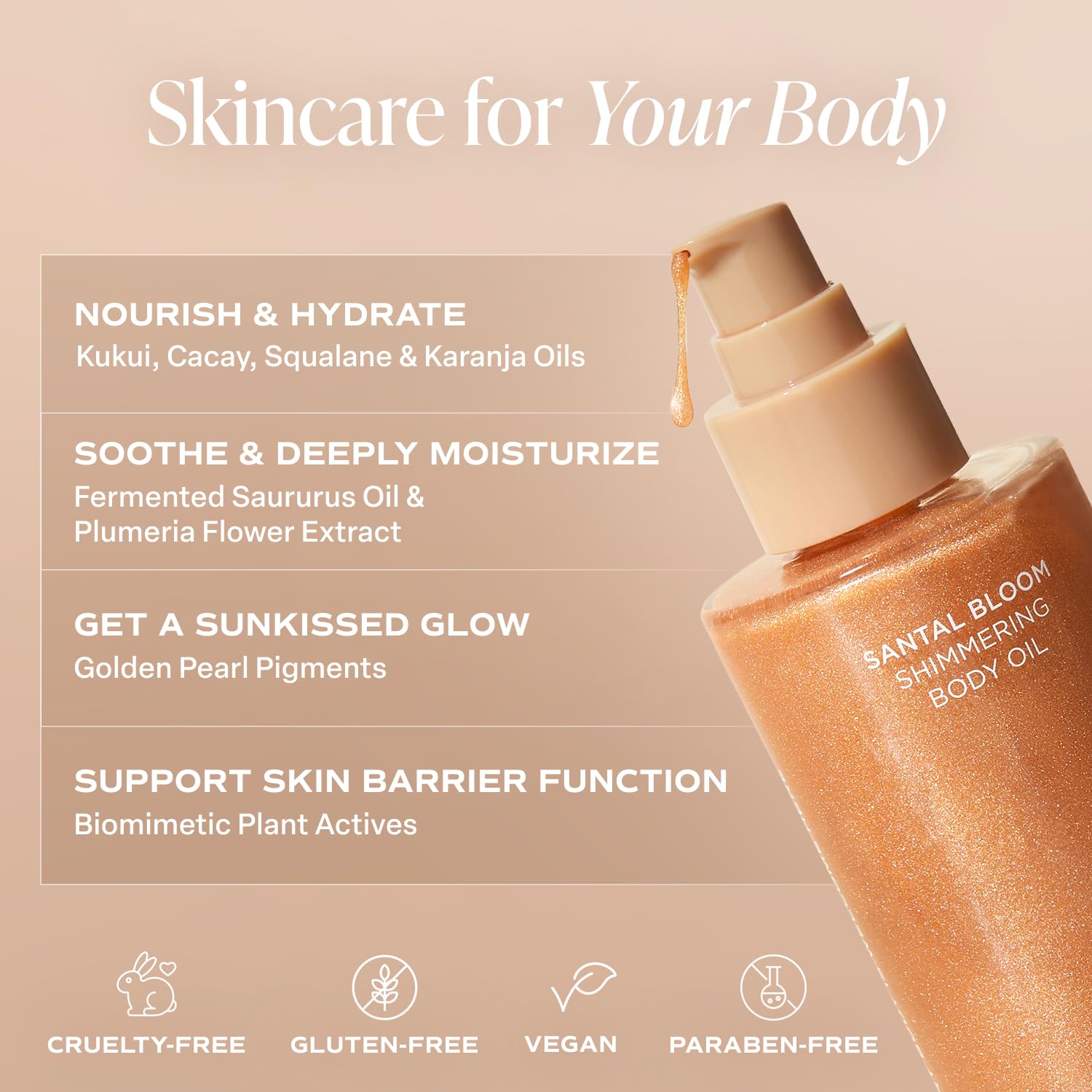 Saltair Shimmering Oil pearlescent particles visible on sunlit skin for glow.
