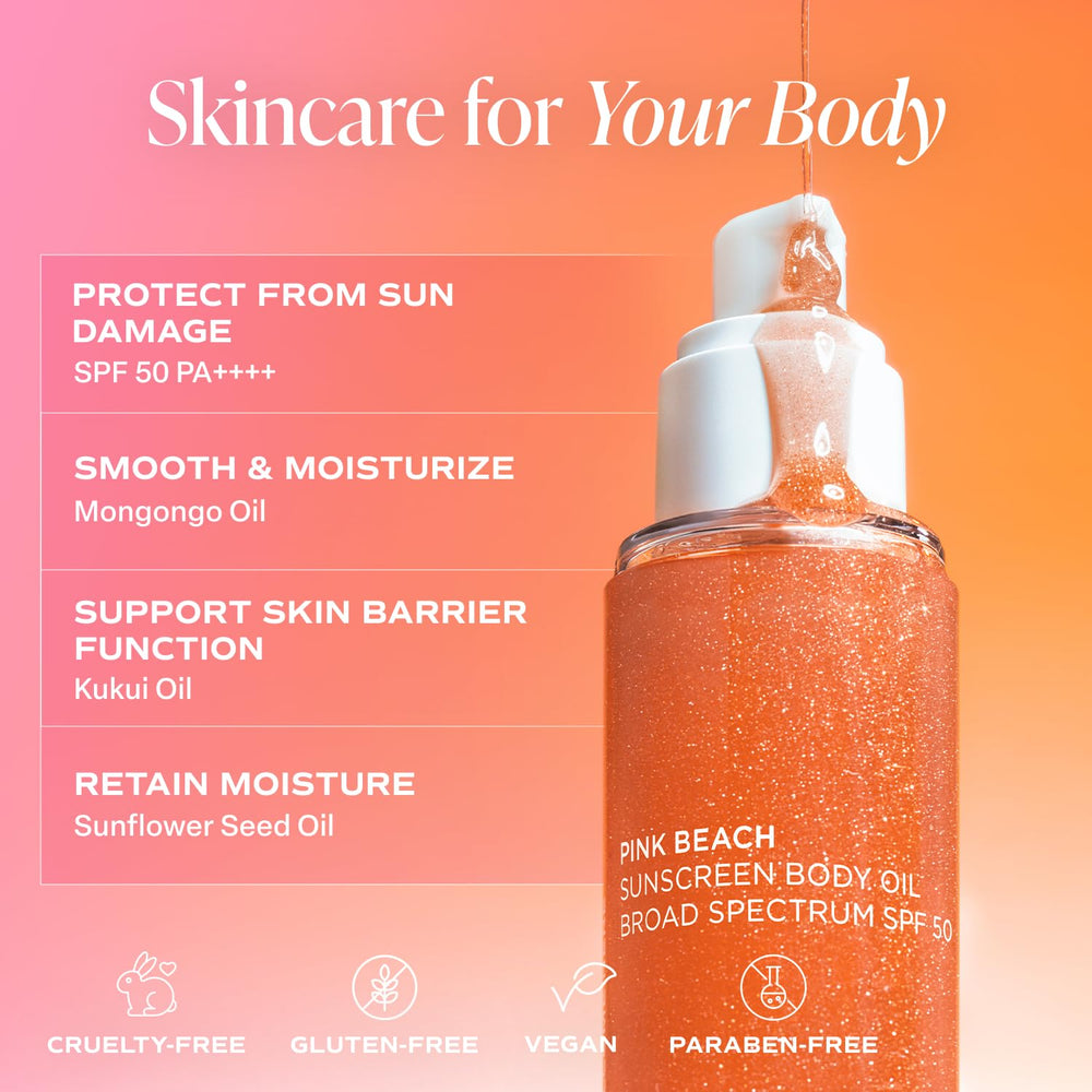 Saltair SPF Body Oil Pink Beach fragrance evokes tropical mood.