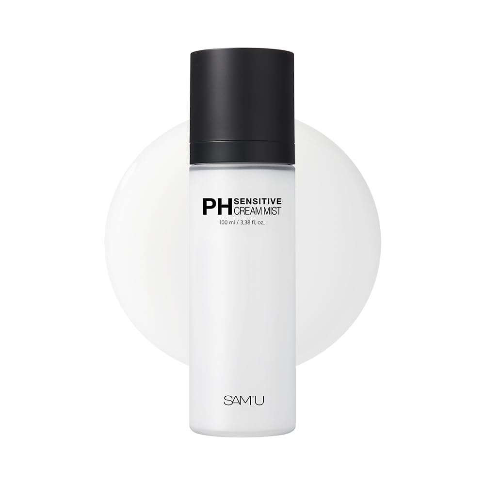 SAM'U PH Sensitive Cream Mist bottle offers lightweight hydration for dry skin.