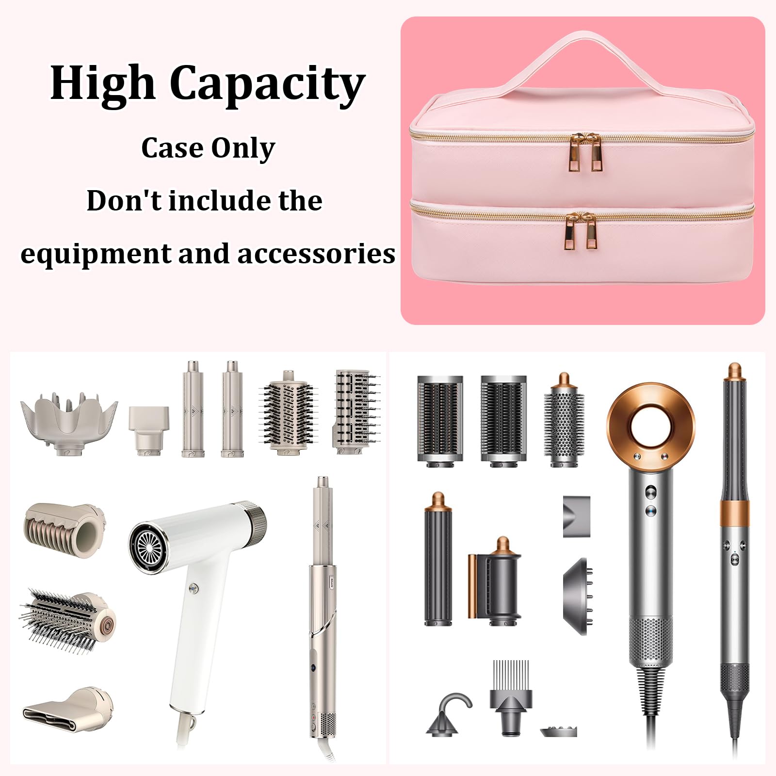 Sambois travel case pink-handle top view shows sturdy zipper and portable design.