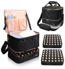 Sambois nail polish organizer bag shows 84-bottle capacity for on-the-go storage.