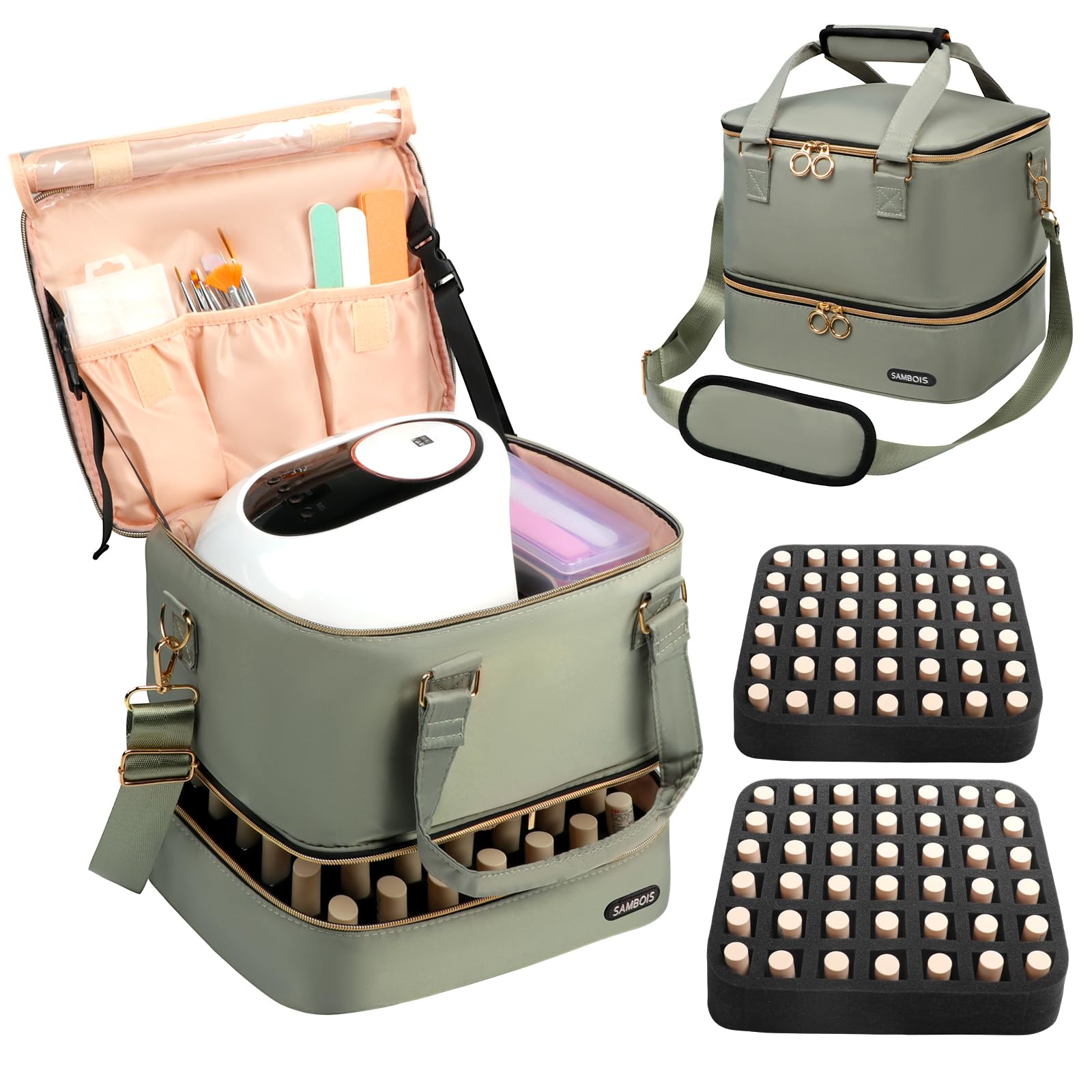 Sambois nail polish organizer bag top view highlights spacious layout for quick access