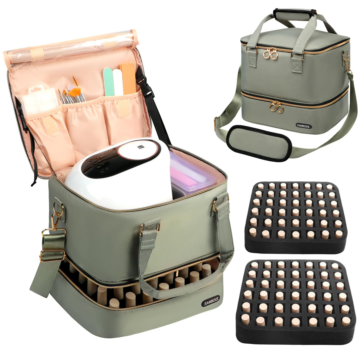 Sambois nail polish organizer bag top view highlights spacious layout for quick access
