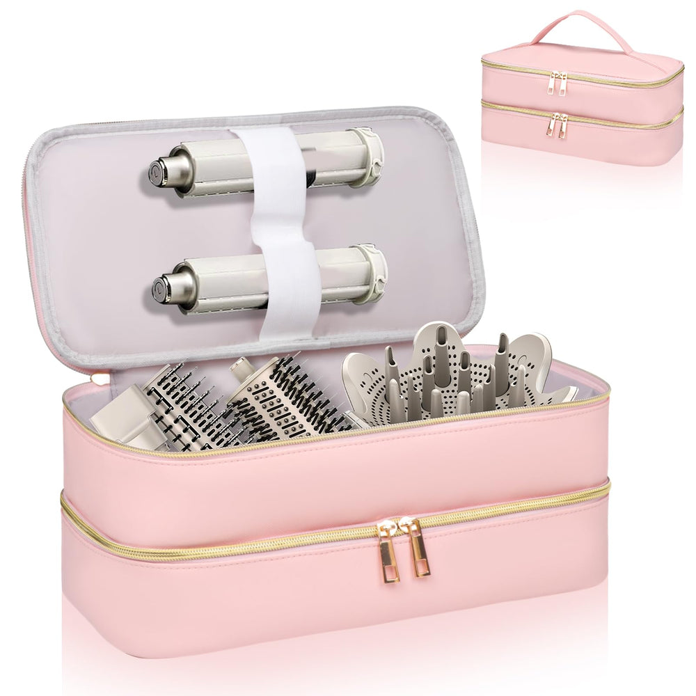 Sambois travel case pink front view highlighting double-layer organization for Shark Flex Style.
