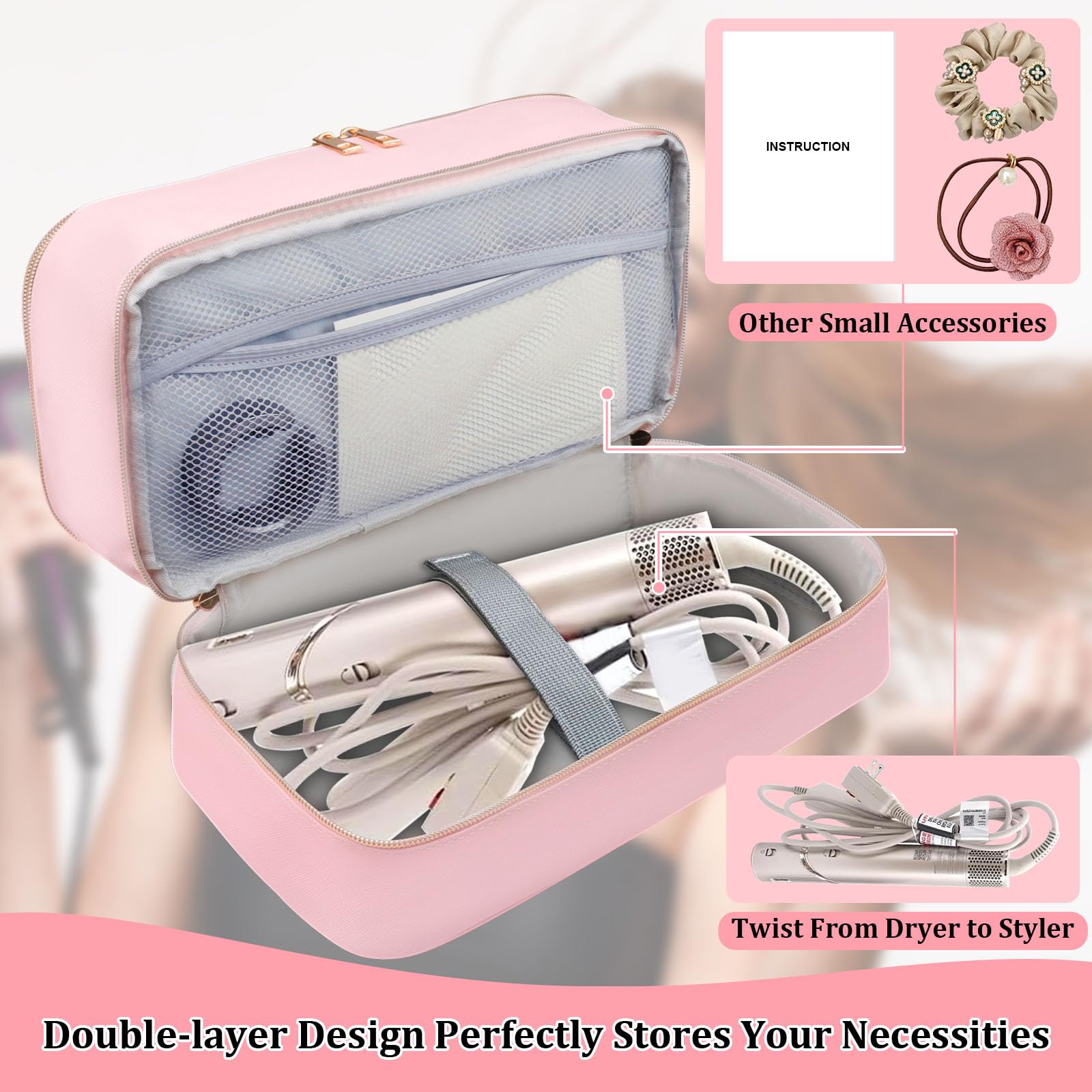 Sambois pink travel bag for hair dryer outer waterproof shell resists dust.