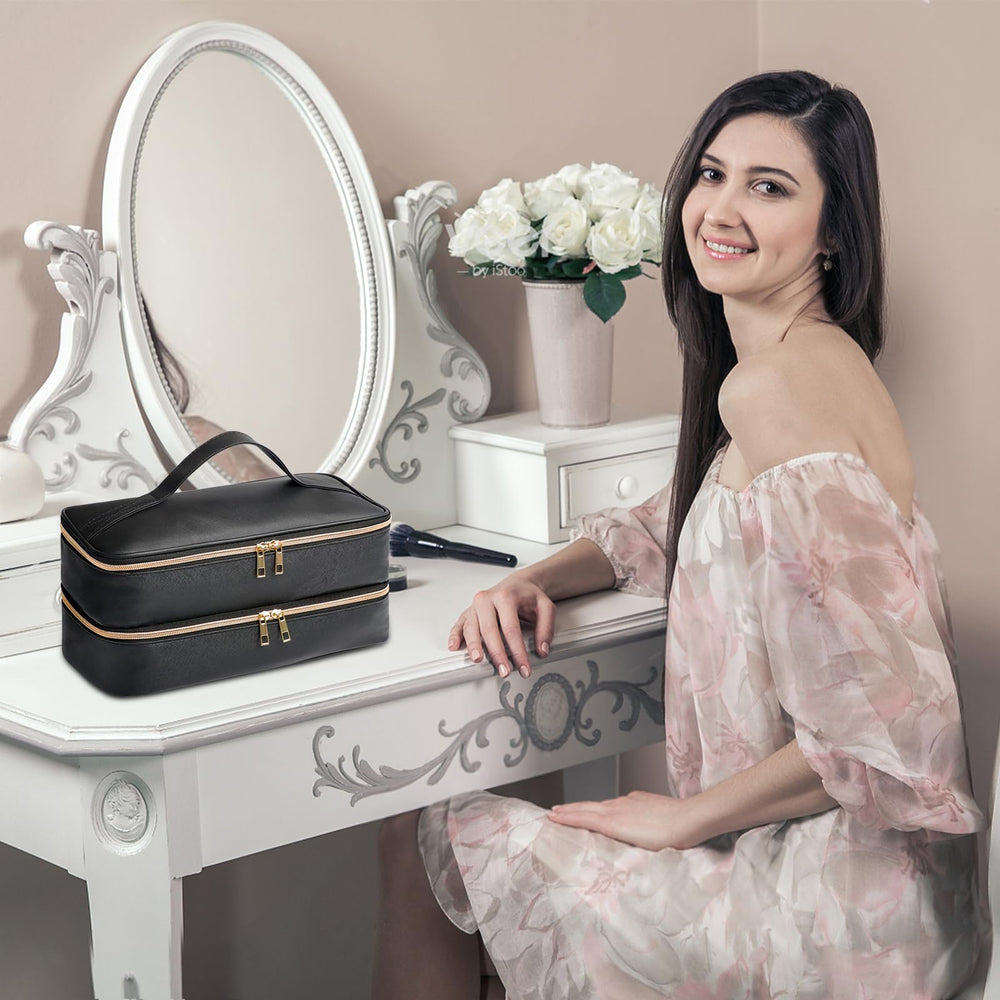 Sambois case in travel setup with cosmetics and tools for versatile use.