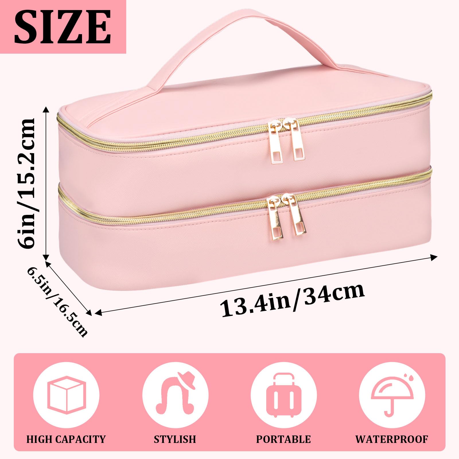 Sambois double-layer case pink with visible divider highlights large capacity.