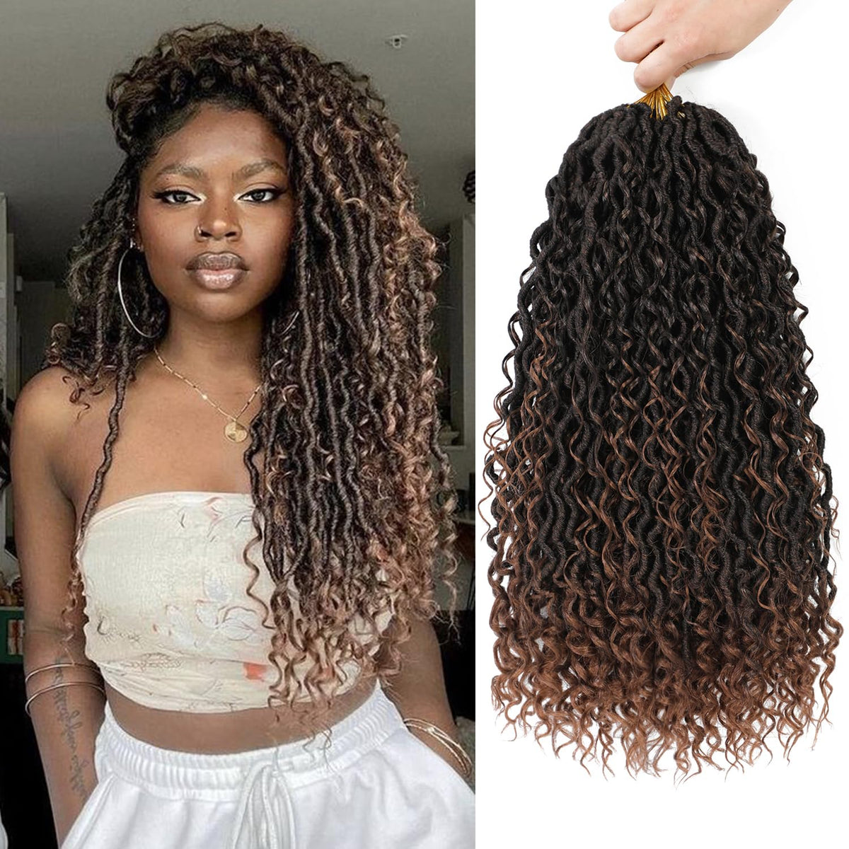 SAMBRAID Goddess Locs 8 packs front view shows fluffy boho curls for daily wear.