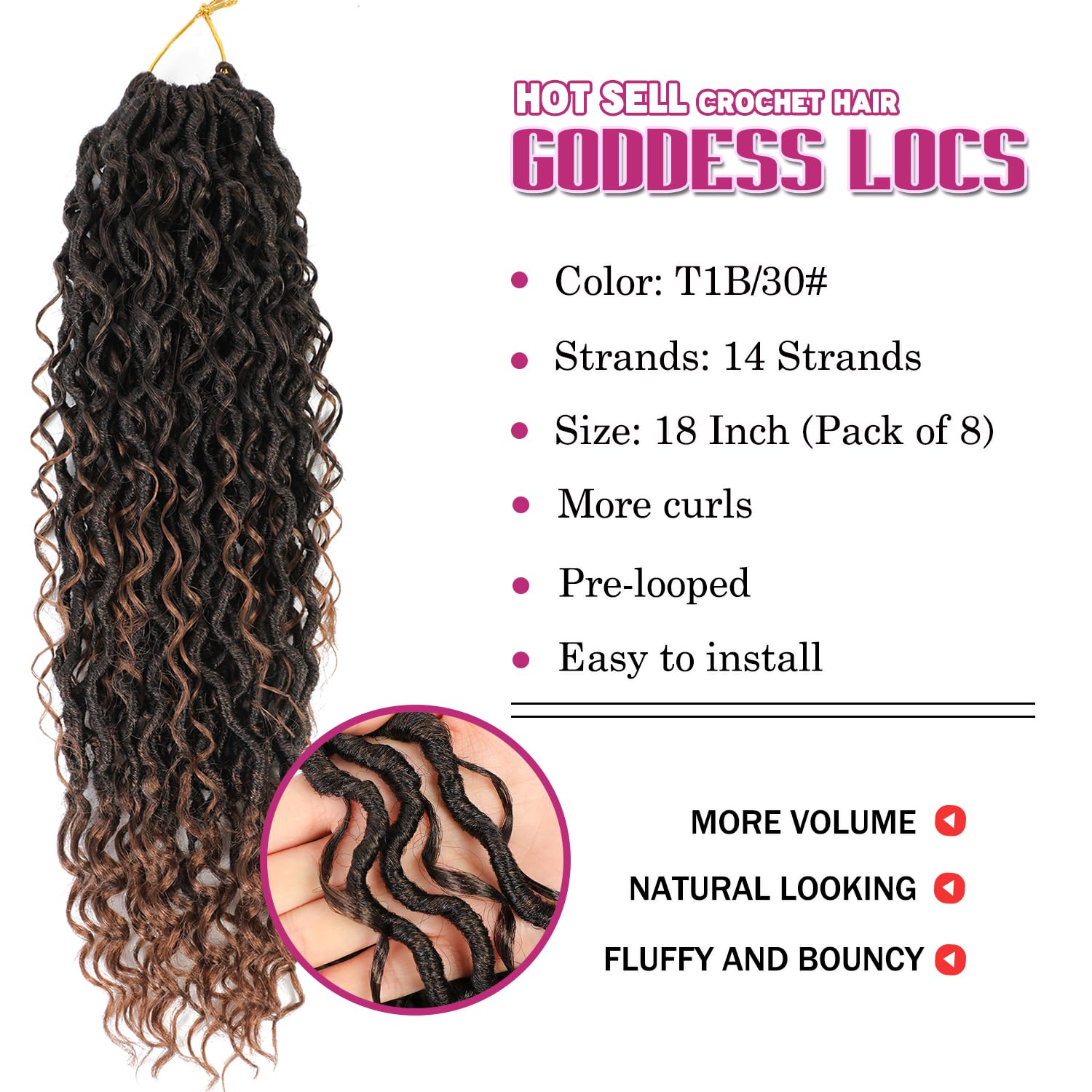 SAMBRAID Goddess Locs 8 packs side view highlights natural texture and volume.