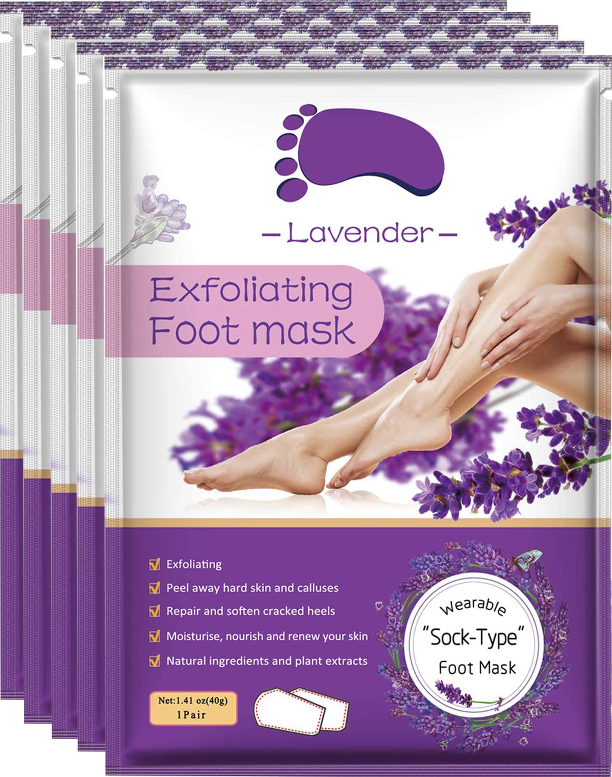 Sameriver foot peel mask 5-pack lavender for smoother, baby-soft feet.