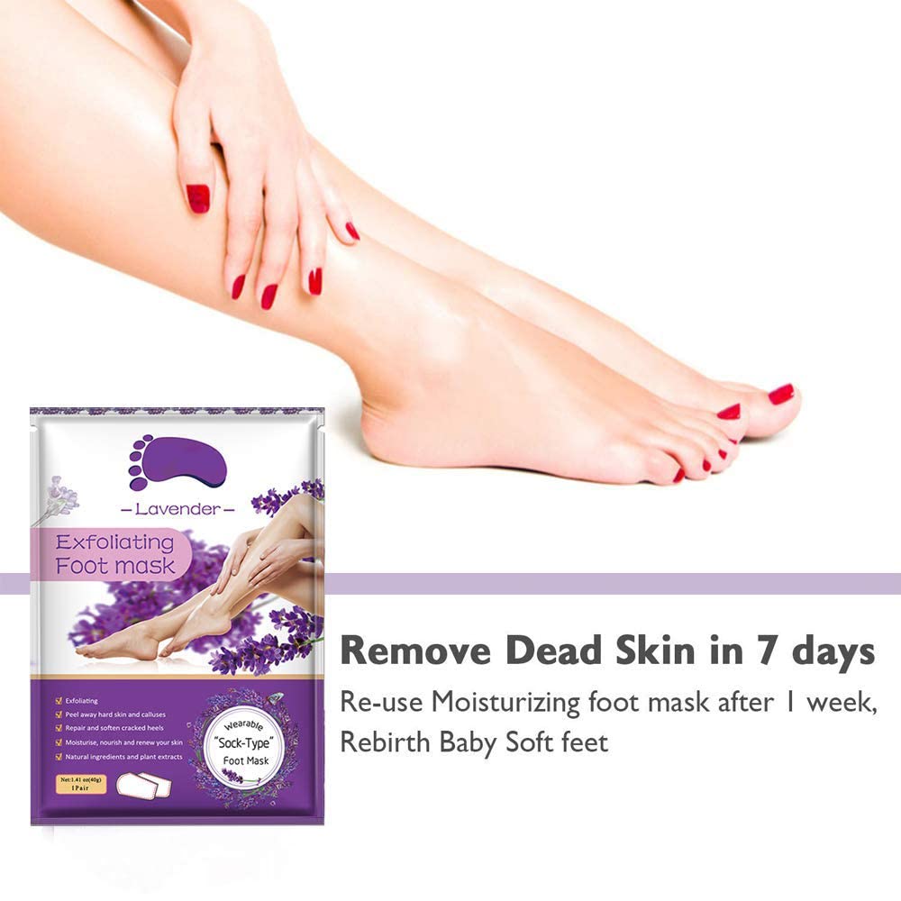 Sameriver foot skin before and after using lavender peel mask demonstrates smoother heels.