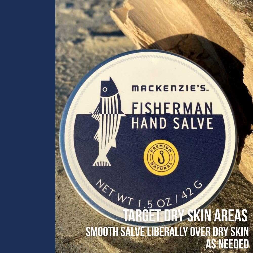 Sam's Natural MacKenzie's Fisherman Hand Salve ingredients list featuring coconut and cocoa butter.