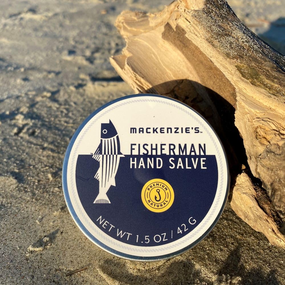 Sam's Natural MacKenzie's Fisherman Hand Salve label close-up highlighting lemon scent.